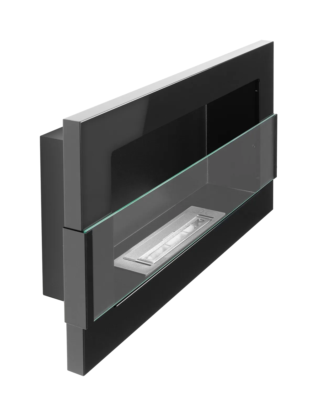 Bio-ethanol wandhaard 65x40 cm zwart hoogglans met glas – modern design