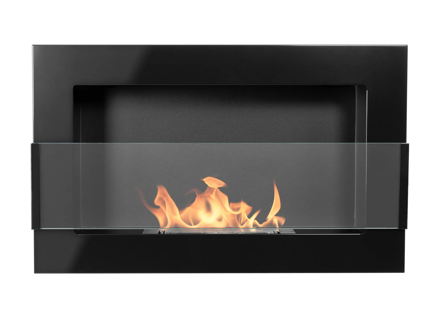 Bio-ethanol wandhaard 65x40 cm zwart hoogglans met glas – modern design