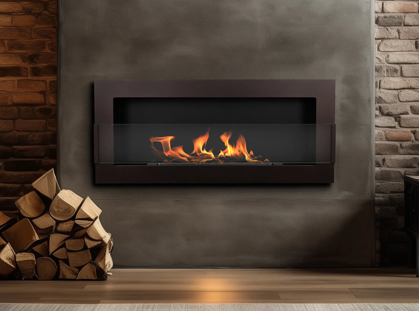 Bio-ethanol wandhaard 90x40 cm bruin met glas – moderne sfeerhaard zonder schoorsteen