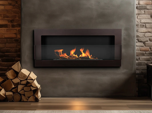 Bio-ethanol wandhaard 90x40 cm bruin met glas – moderne sfeerhaard zonder schoorsteen