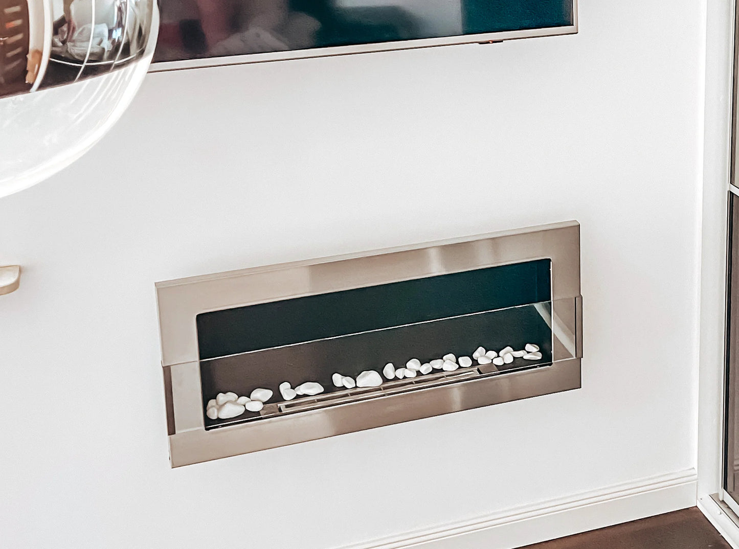 Bio-ethanol wandhaard 90x40 cm RVS inox met glas – moderne sfeerhaard zonder schoorsteen