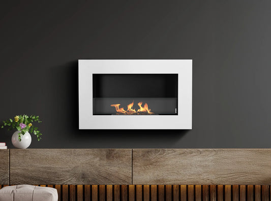 Bio-ethanol wandhaard 65x40 cm box wit mat (structuur) – moderne sfeerhaard zonder schoorsteen