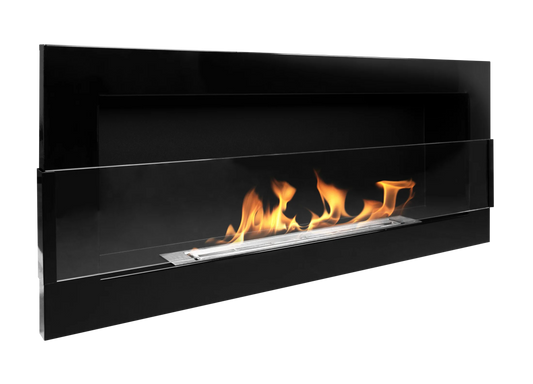 Bio-ethanol wandhaard 90x40 cm zwart hoogglans met glas – moderne sfeerhaard zonder schoorsteen