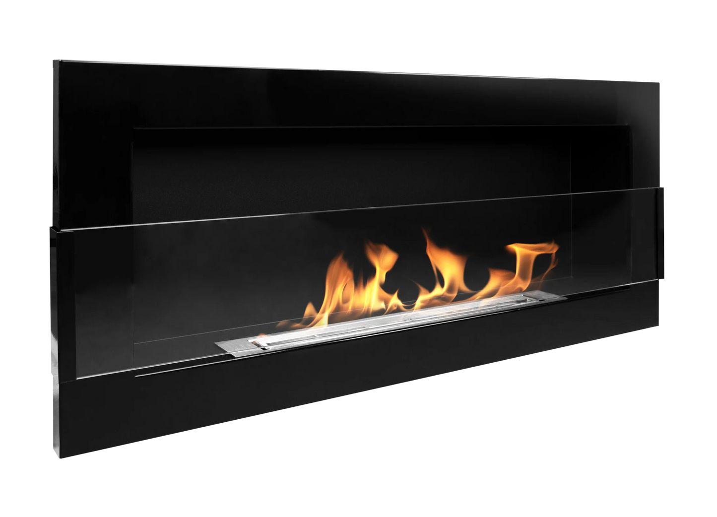 Bio-ethanol wandhaard 90x40 cm zwart hoogglans met glas – moderne sfeerhaard zonder schoorsteen