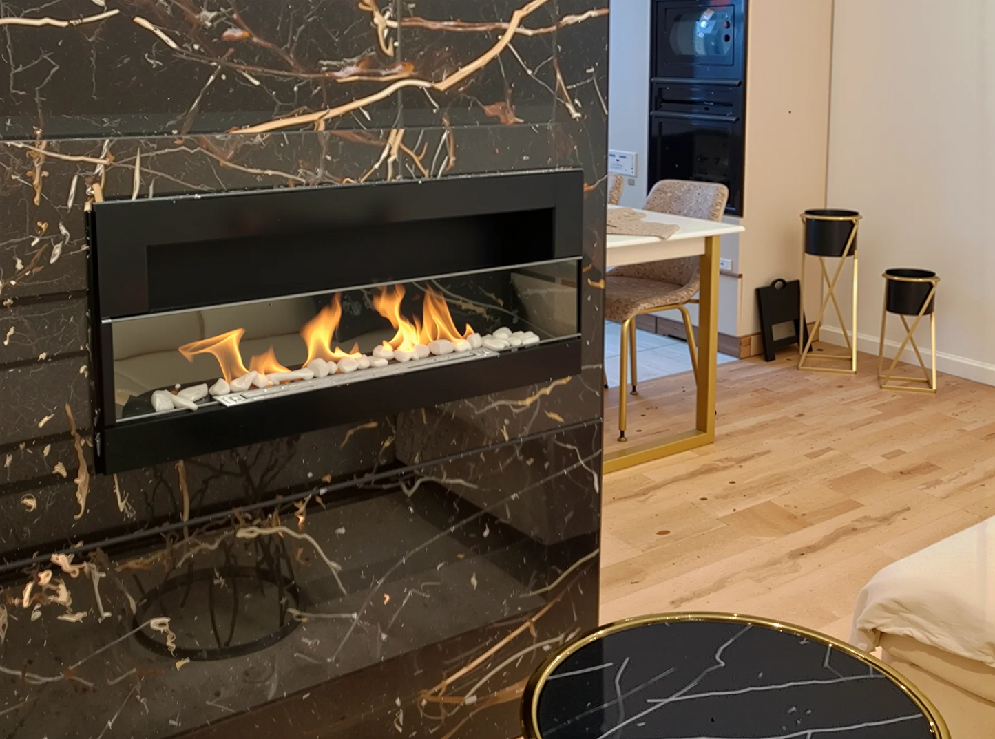 Bio-ethanol wandhaard 900x400 zwart hoogglans met glas – moderne design haard