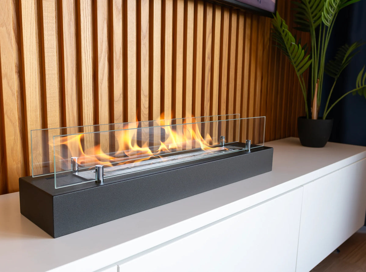 Bio-ethanol Haard 70 cm Zwart Mat met Veiligheidsglas – Vrijstaand