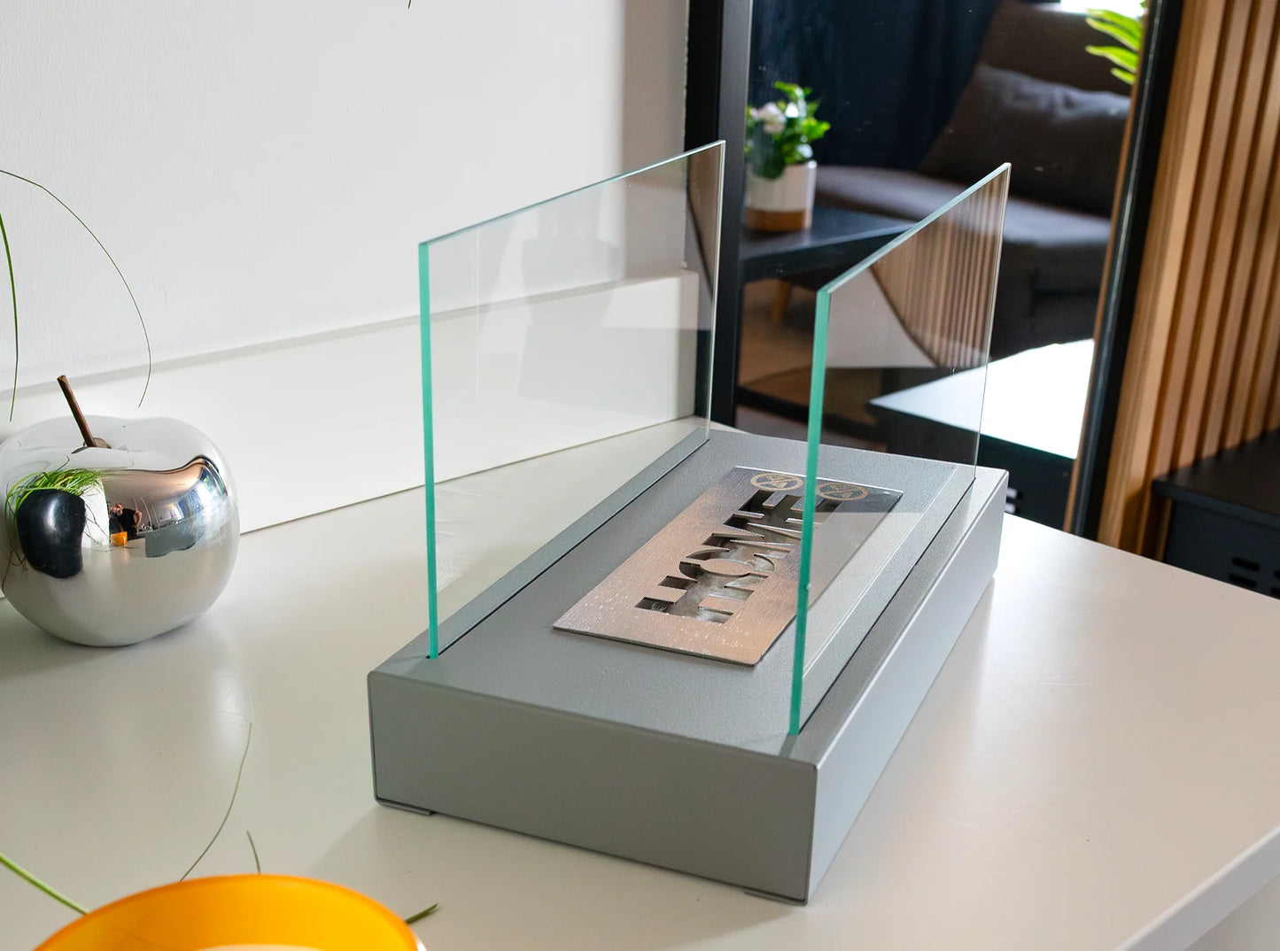 Bio ethanol haard Home grijs – moderne sfeerhaard met glas