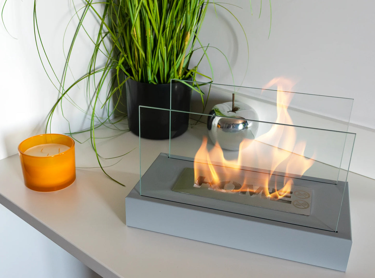Bio ethanol haard Home grijs – moderne sfeerhaard met glas