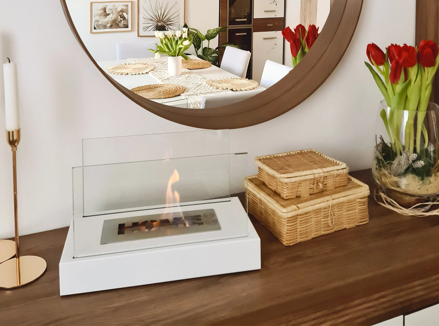 Bio ethanol haard Home wit – moderne sfeerhaard met glas