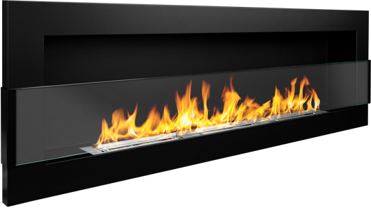 Bioethanol-Wandkamin BOX 1200x400 – Schwarz Matt mit Glas | Luxuriöser Design-Kamin ohne Schornstein