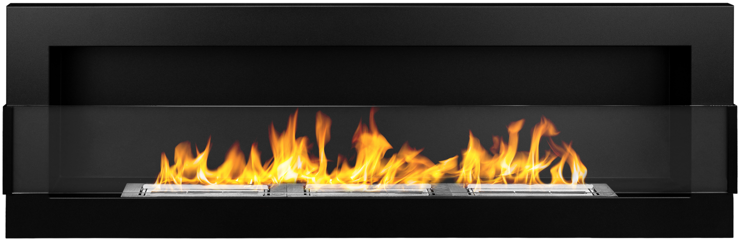 Bioethanol-Wandkamin BOX 1200x400 – Schwarz Matt mit Glas | Luxuriöser Design-Kamin ohne Schornstein