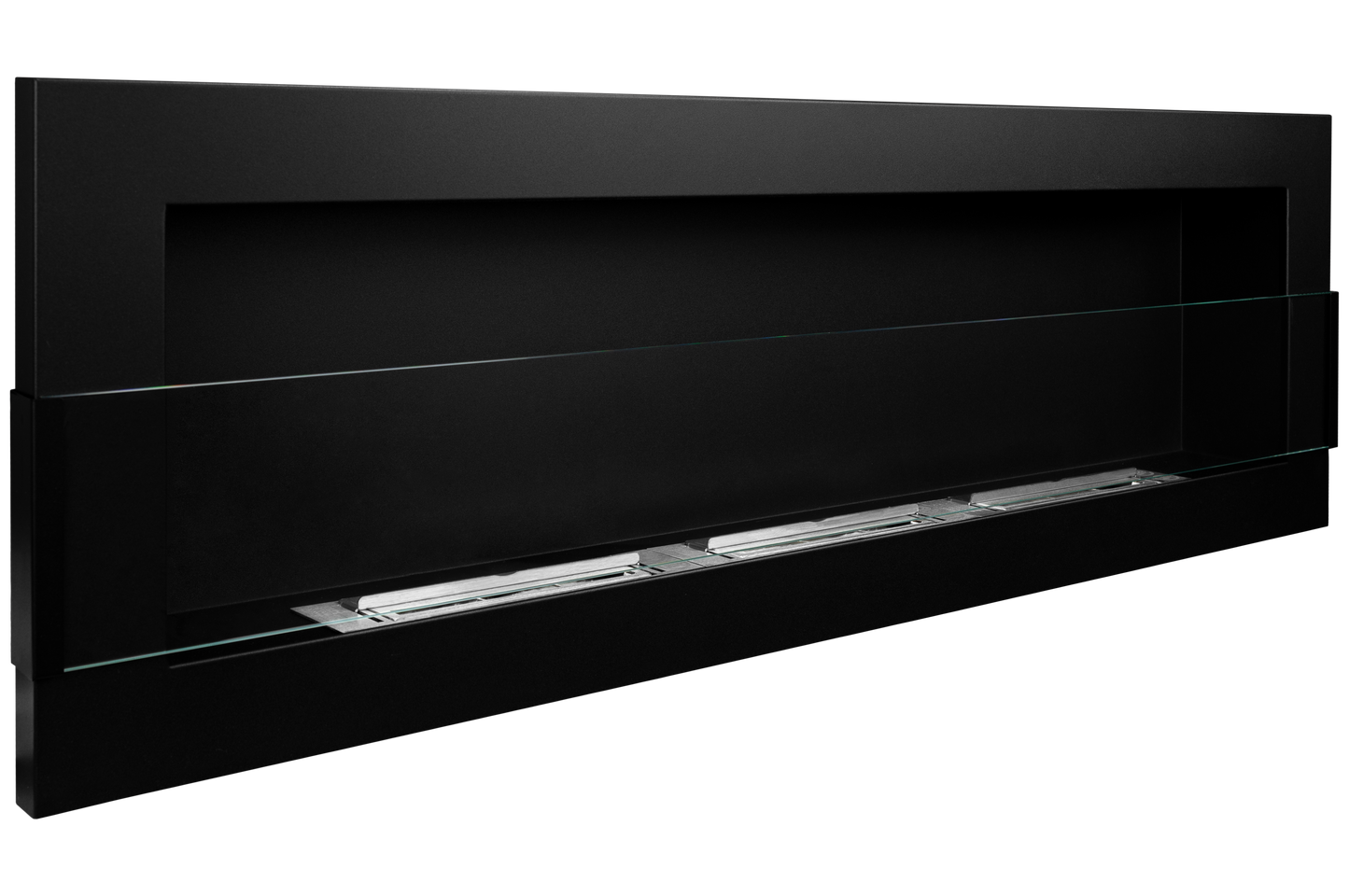 Bioethanol-Wandkamin BOX 1200x400 – Schwarz Matt mit Glas | Luxuriöser Design-Kamin ohne Schornstein