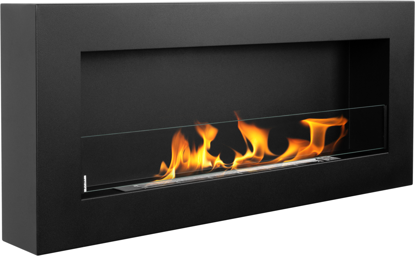 Bioethanol-Wandkamin BOX 900x400 – Schwarz Matt mit Glas | Moderner Design-Kamin ohne Schornstein