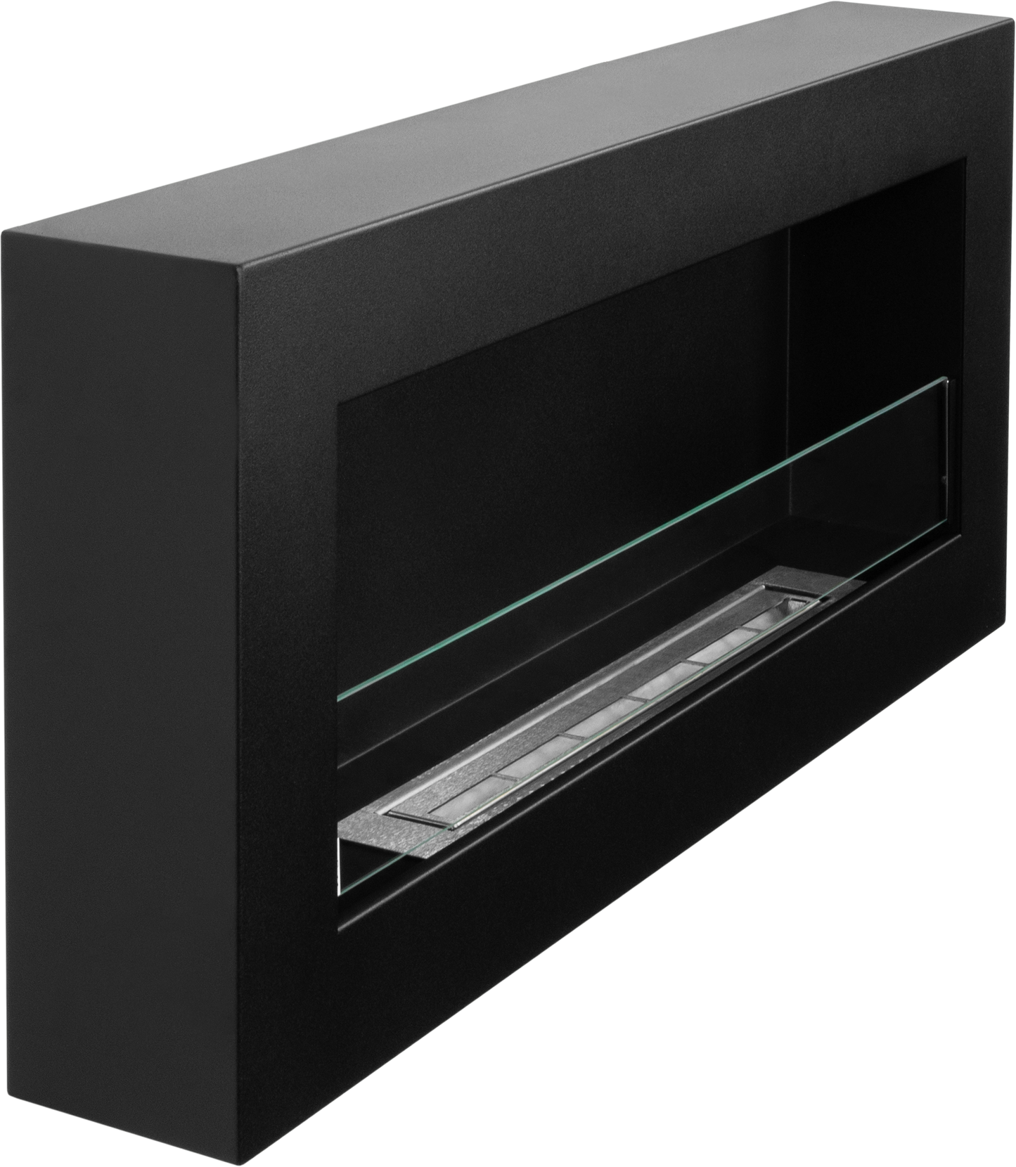 Bioethanol-Wandkamin BOX 900x400 – Schwarz Matt mit Glas | Moderner Design-Kamin ohne Schornstein