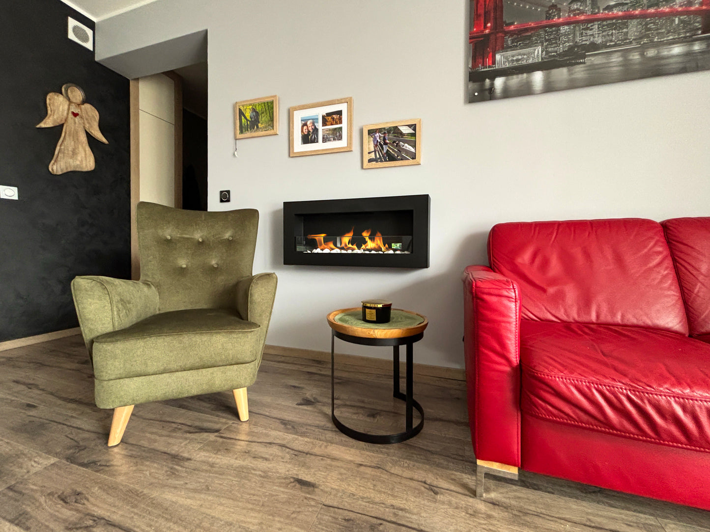 Bioethanol-Wandkamin BOX 900x400 – Schwarz Matt mit Glas | Moderner Design-Kamin ohne Schornstein