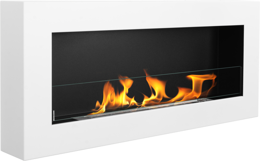 Bioethanol-Wandkamin BOX 900x400 – Weiß Matt mit Glas | Moderner Designkamin Ohne Schornstein