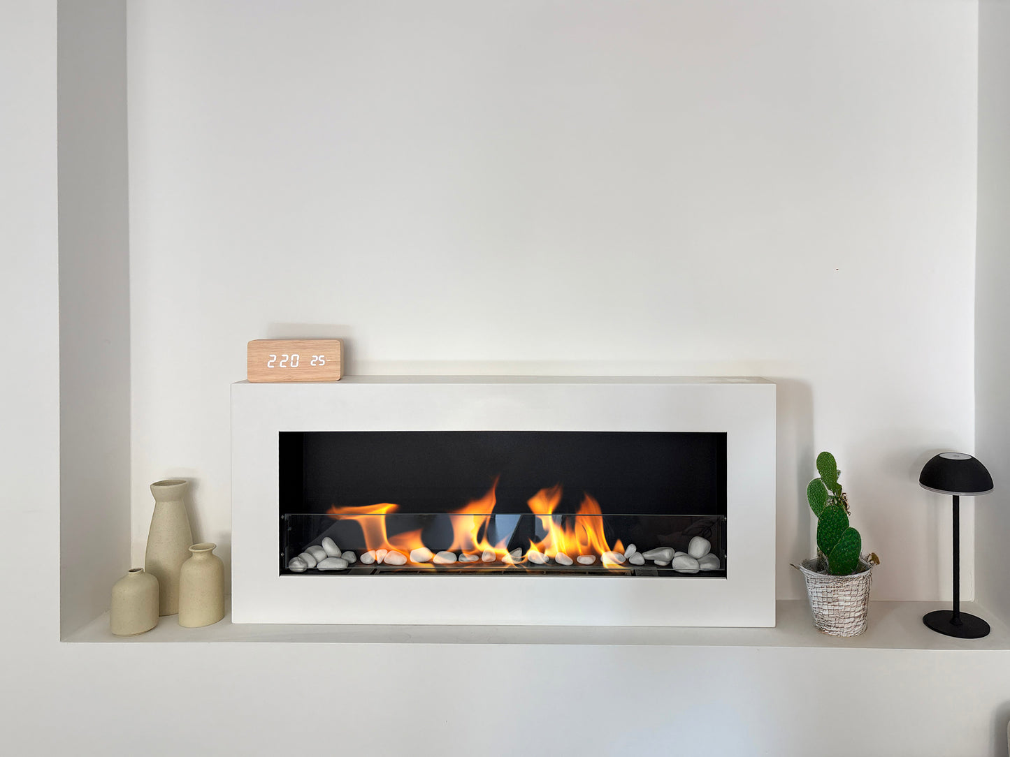 Bio Ethanol Wandhaard BOX 900x400 – Wit Mat met Glas | Moderne Design Haard Zonder Schoorsteen