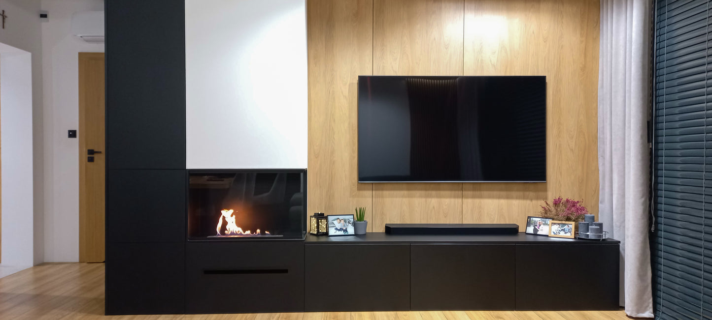 Bioethanol-Eckkamin rechts – Einbauvariante schwarz matt im modernen Design