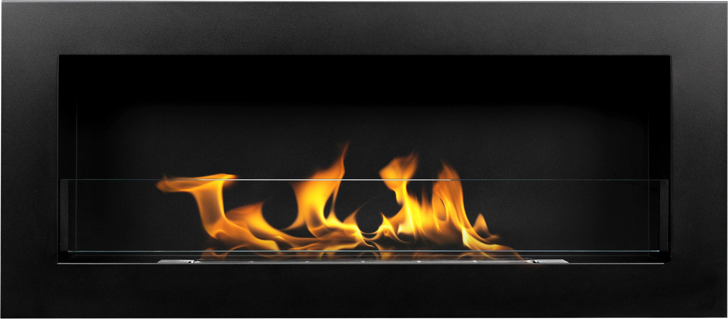 Bioethanol-Wandkamin 650x400 Slim schwarz mit Glas – moderner Kamin ohne Schornstein