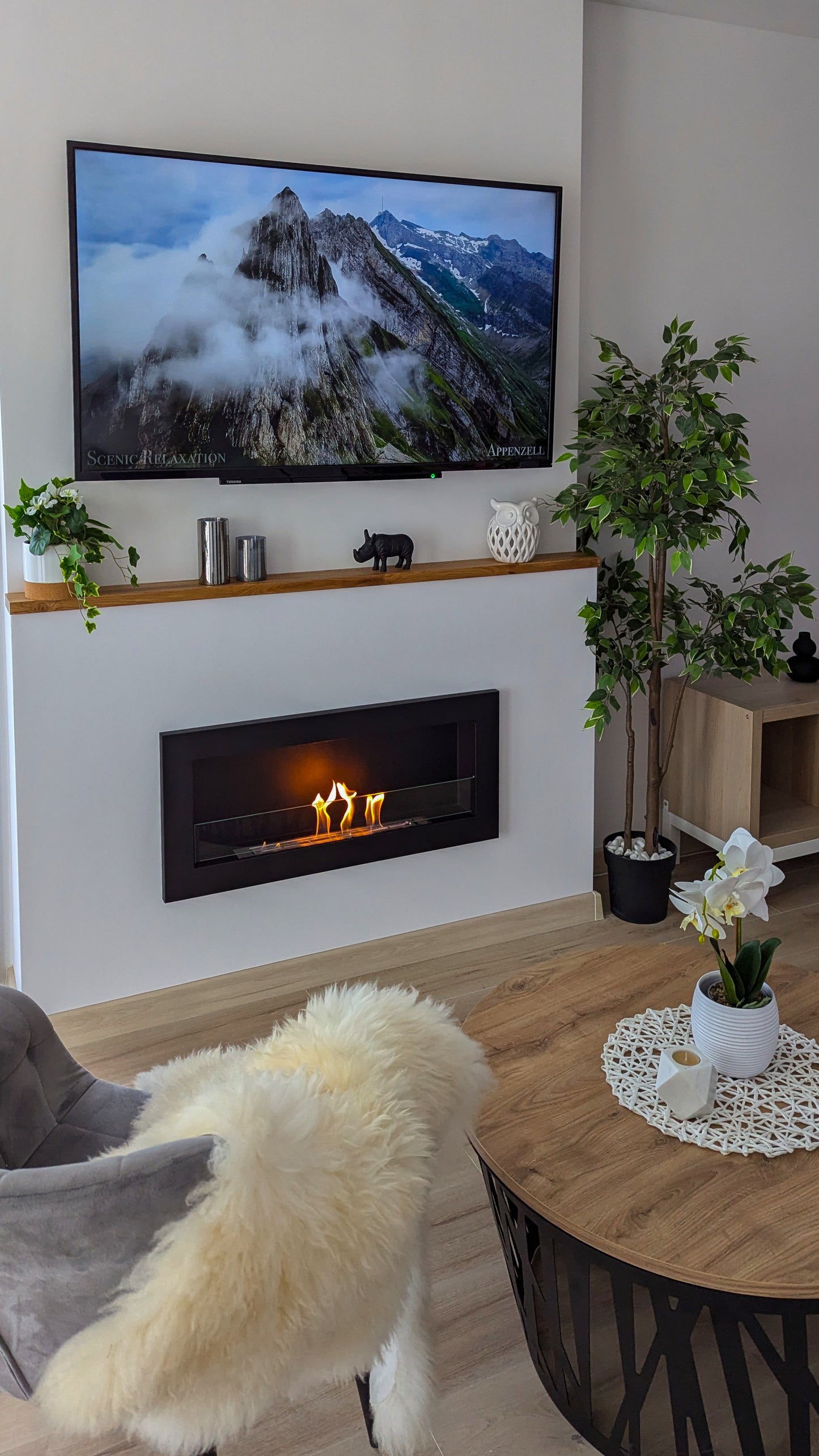 Bioethanol-Wandkamin 650x400 Slim schwarz mit Glas – moderner Kamin ohne Schornstein