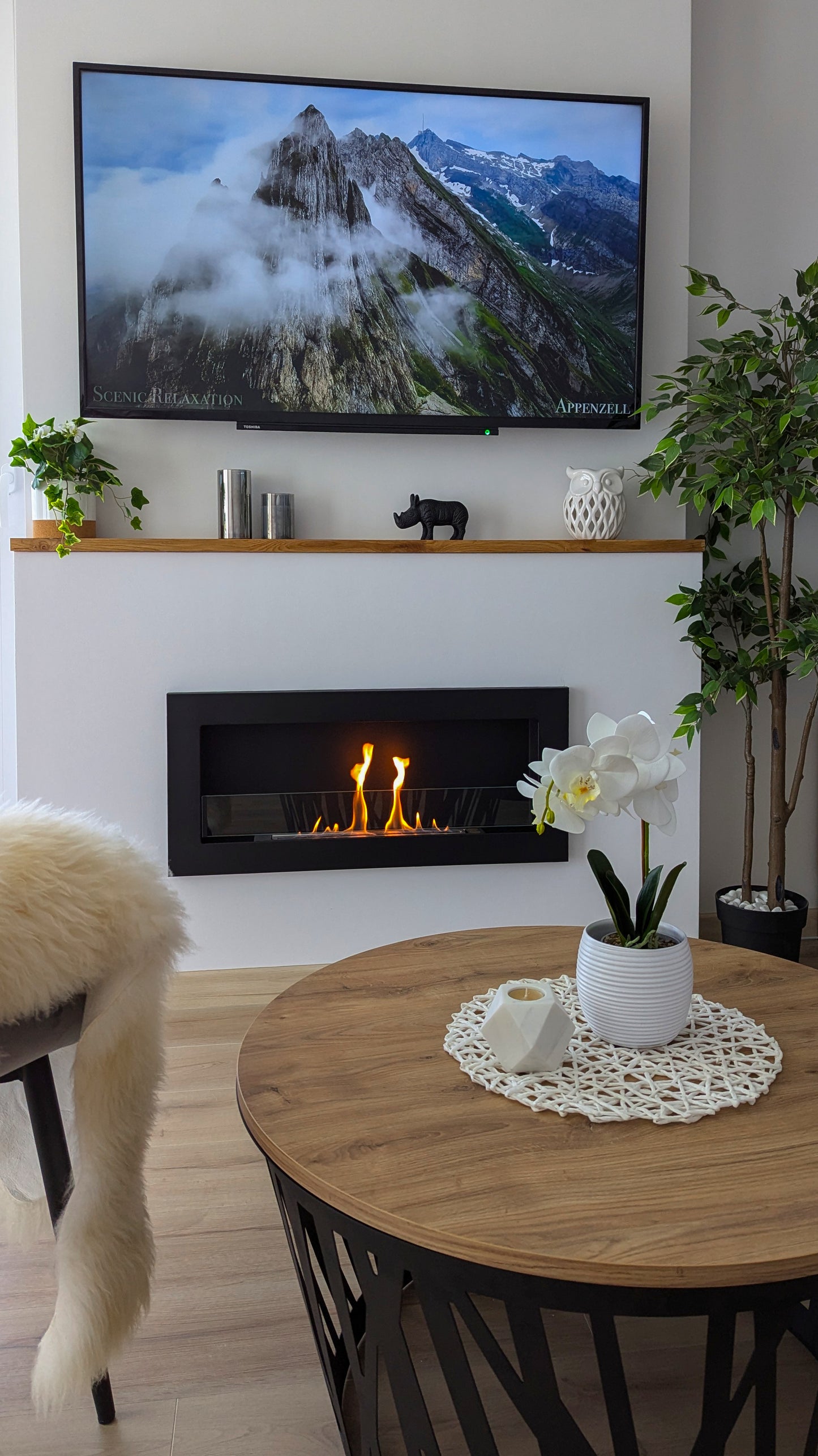 Bioethanol-Wandkamin 650x400 Slim schwarz mit Glas – moderner Kamin ohne Schornstein