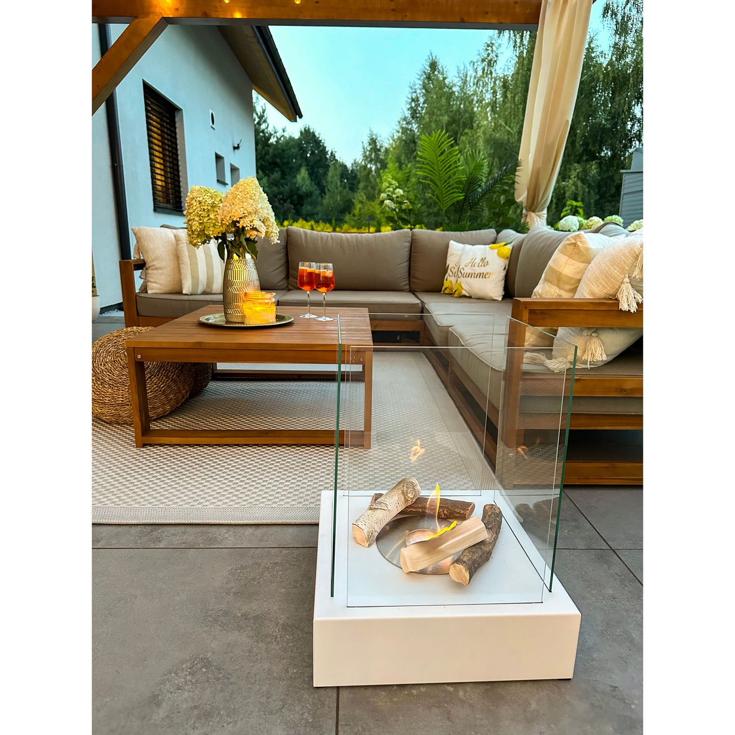 Bio ethanol haard Sunset Garden XXL wit – sfeerhaard voor tuin en terras