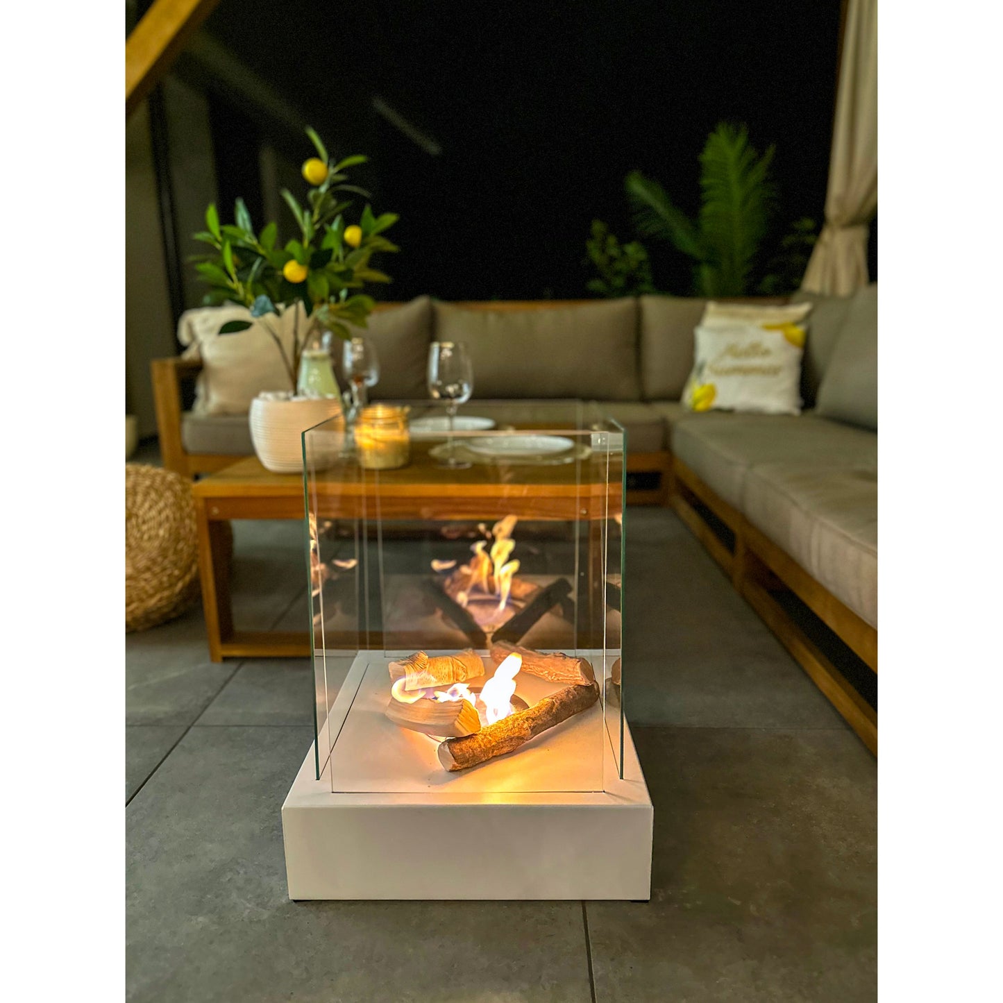 Bio ethanol haard Sunset Garden XXL wit – sfeerhaard voor tuin en terras