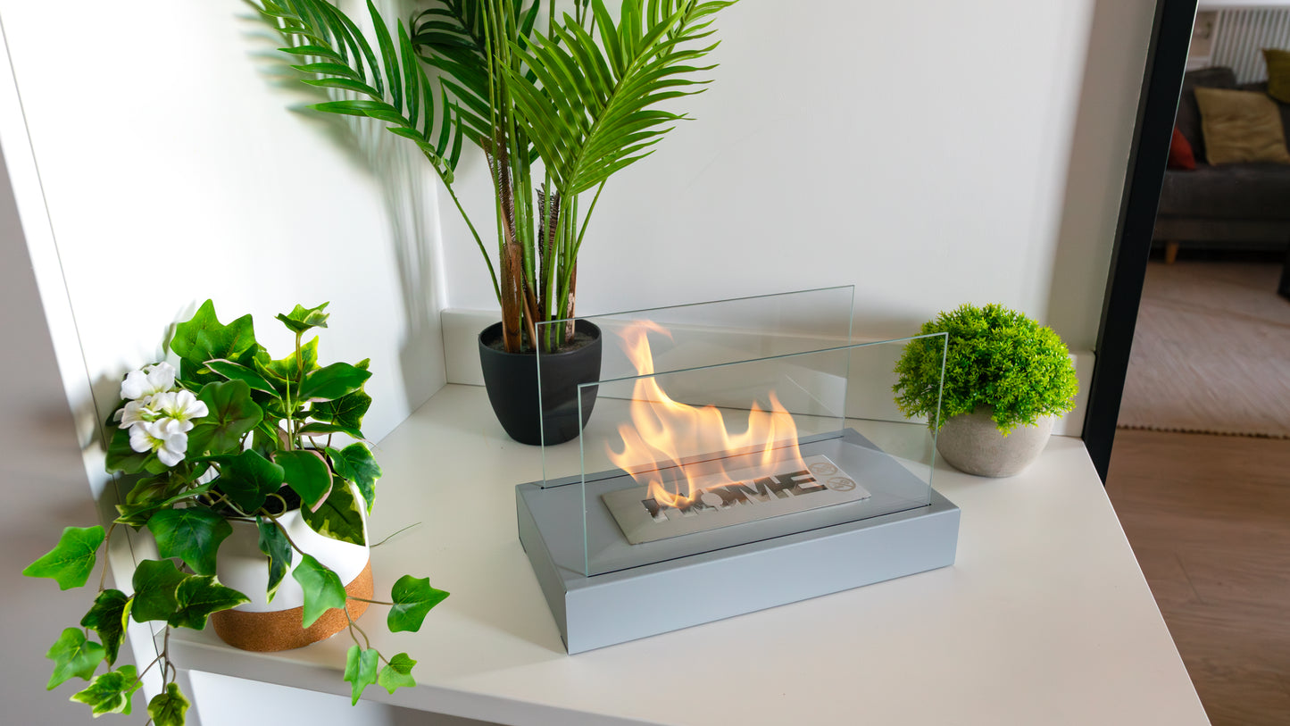 Bio ethanol haard Home grijs – moderne sfeerhaard met glas