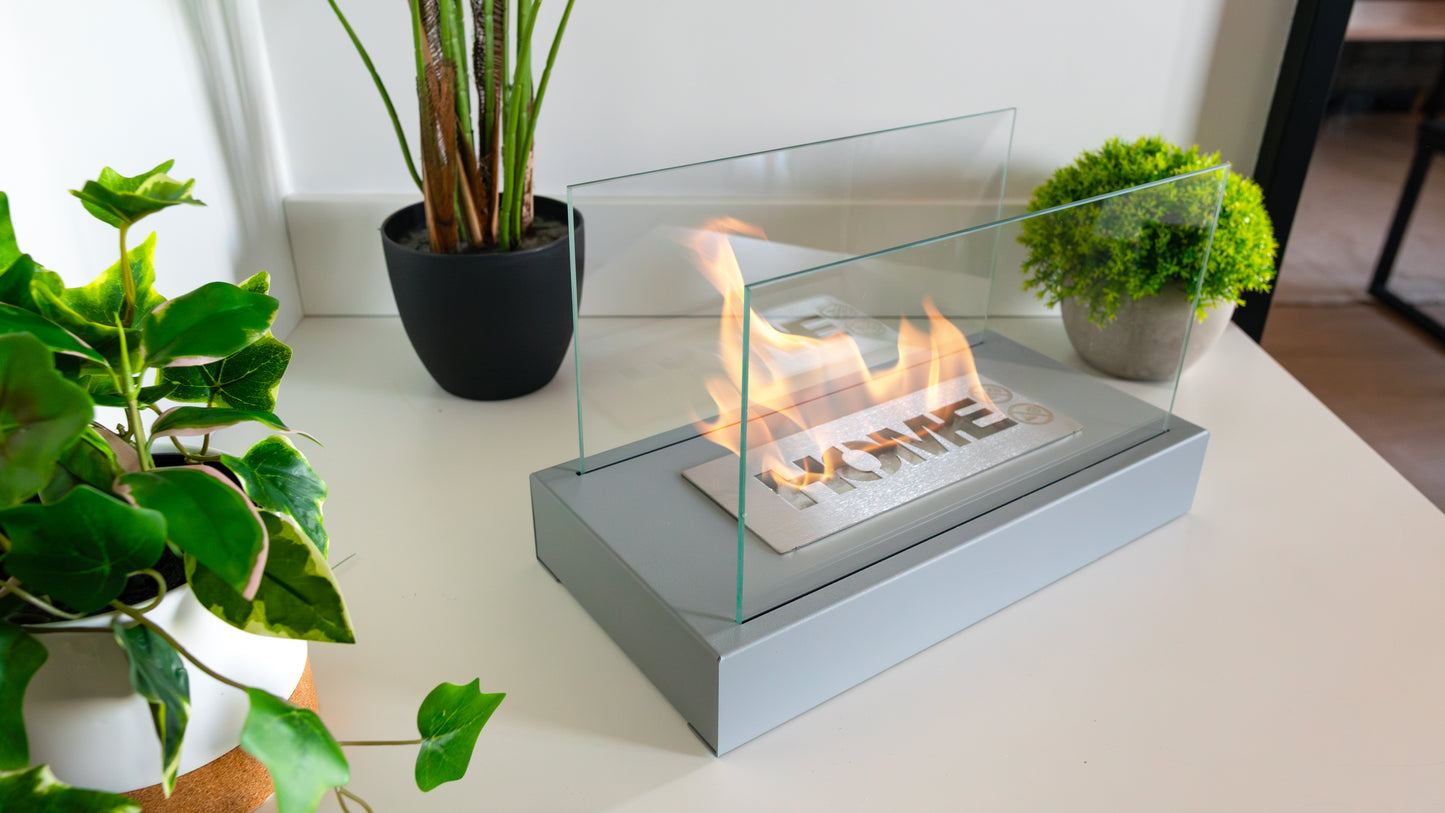 Bio ethanol haard Home grijs – moderne sfeerhaard met glas