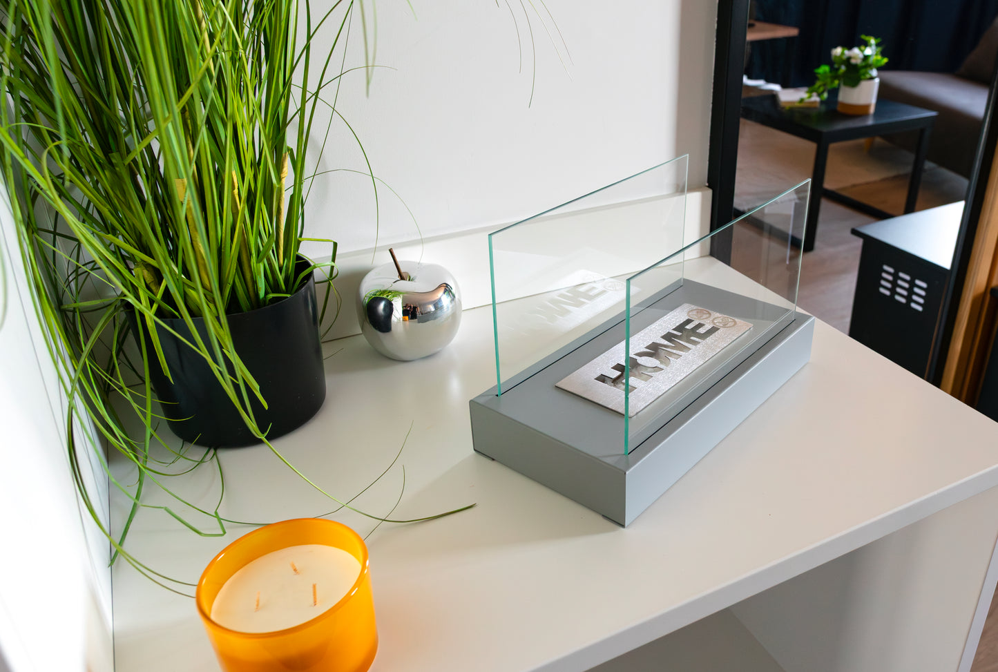 Bio ethanol haard Home grijs – moderne sfeerhaard met glas
