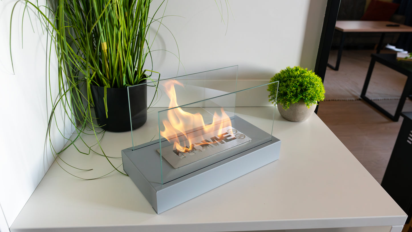 Bio ethanol haard Home grijs – moderne sfeerhaard met glas