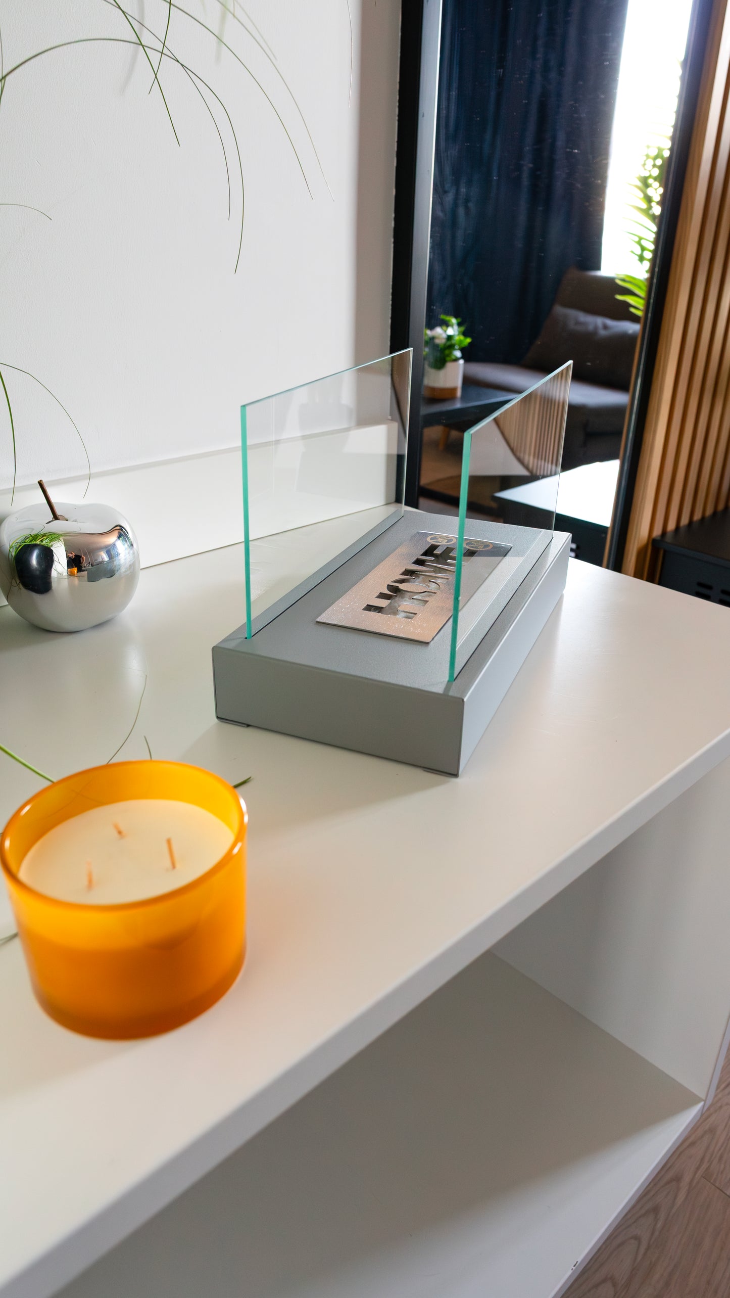 Bio ethanol haard Home grijs – moderne sfeerhaard met glas