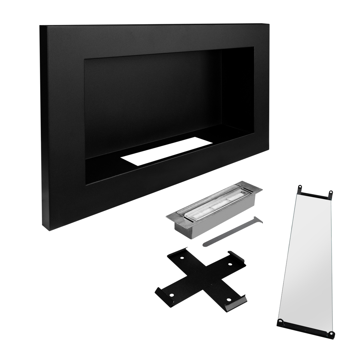 Bio-ethanol wandhaard 65x40 cm Slim zwart mat met glas – moderne sfeerhaard zonder schoorsteen