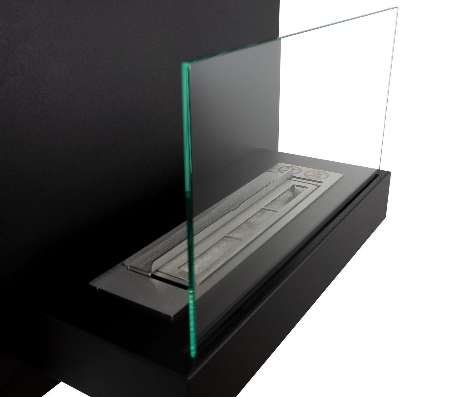 Bio-ethanol wandhaard 45x47 cm zwart mat met glas – compact design