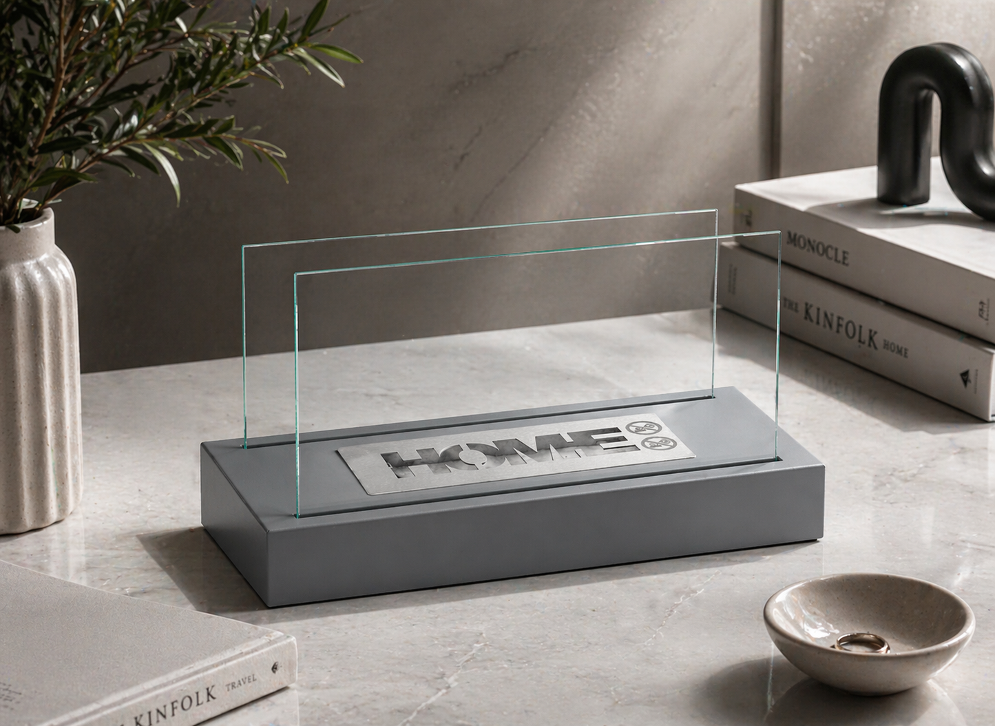 Bio ethanol haard Home grijs – moderne sfeerhaard met glas