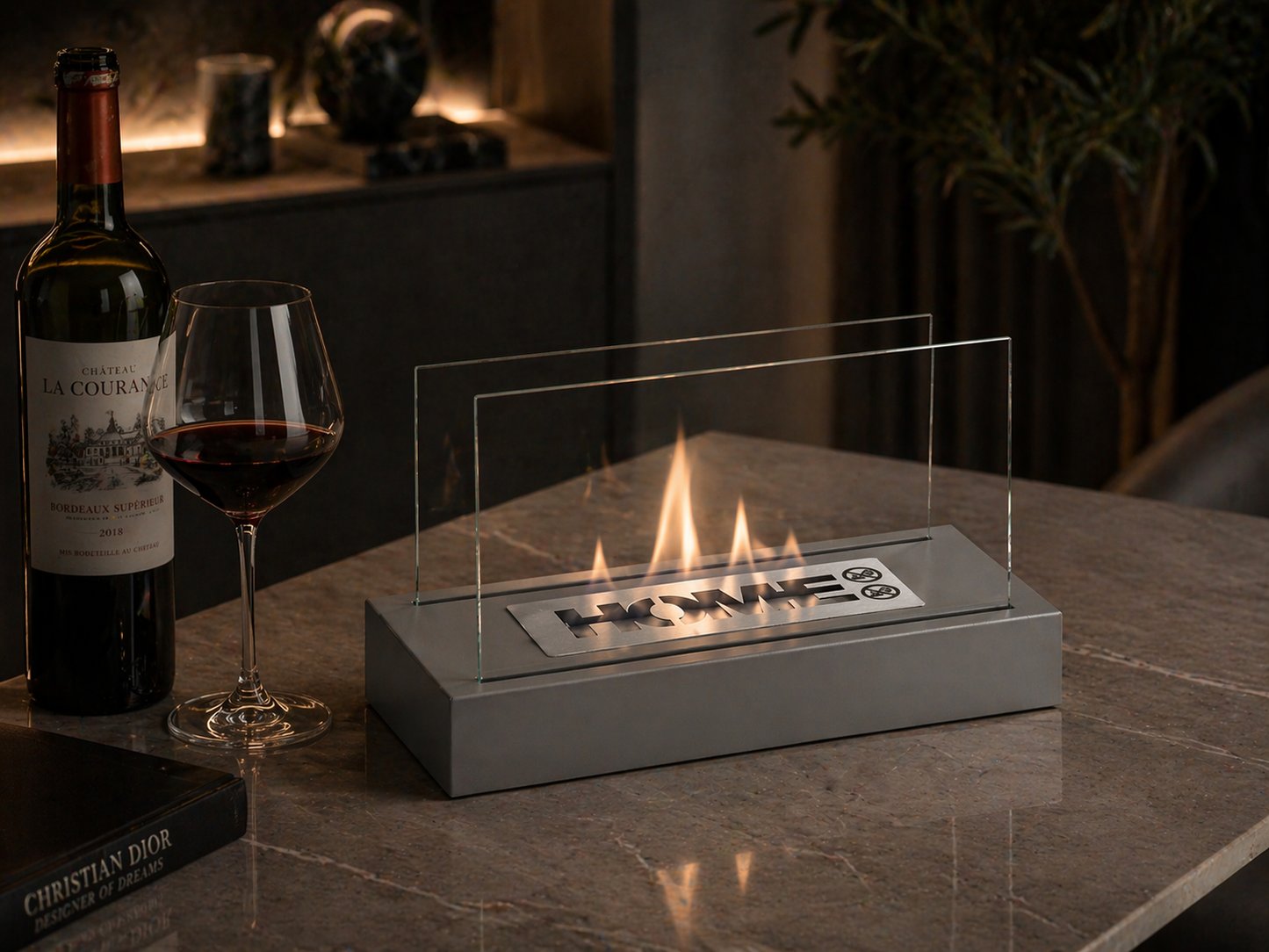 Bio ethanol haard Home grijs – moderne sfeerhaard met glas
