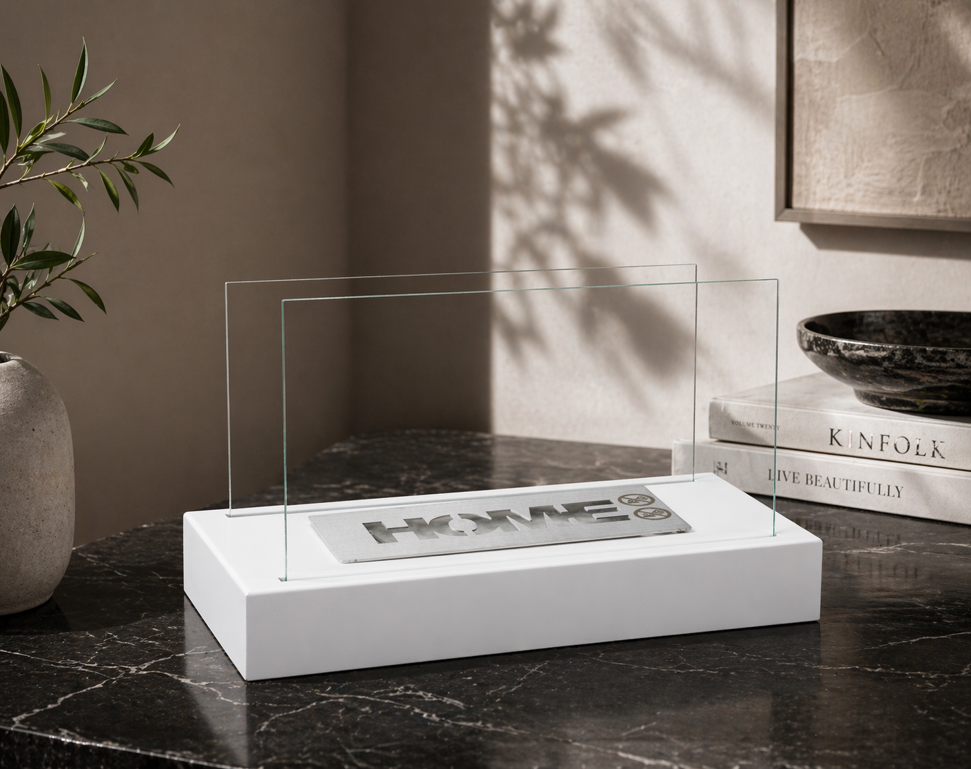 Bio ethanol haard Home wit – moderne sfeerhaard met glas