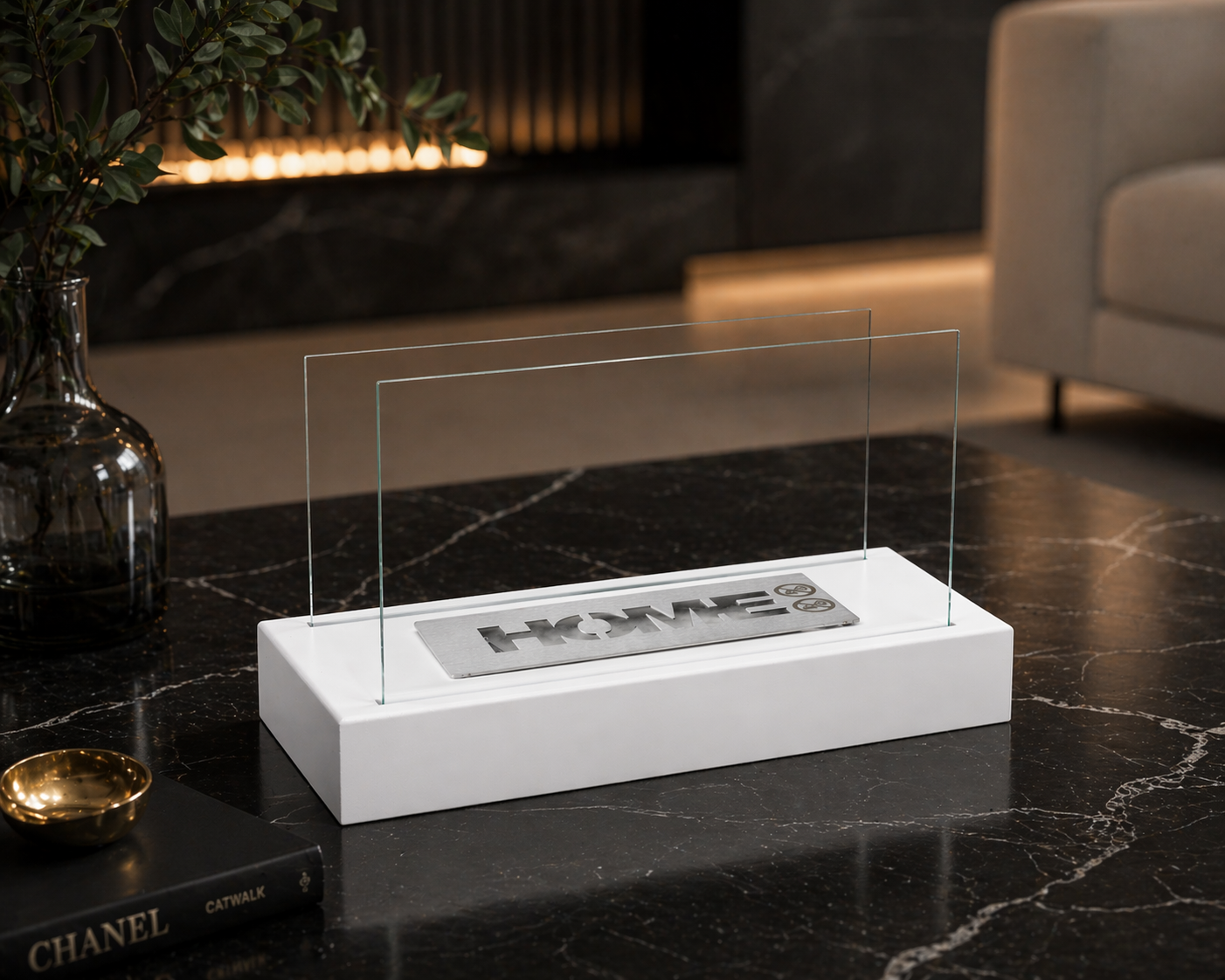Bio ethanol haard Home wit – moderne sfeerhaard met glas