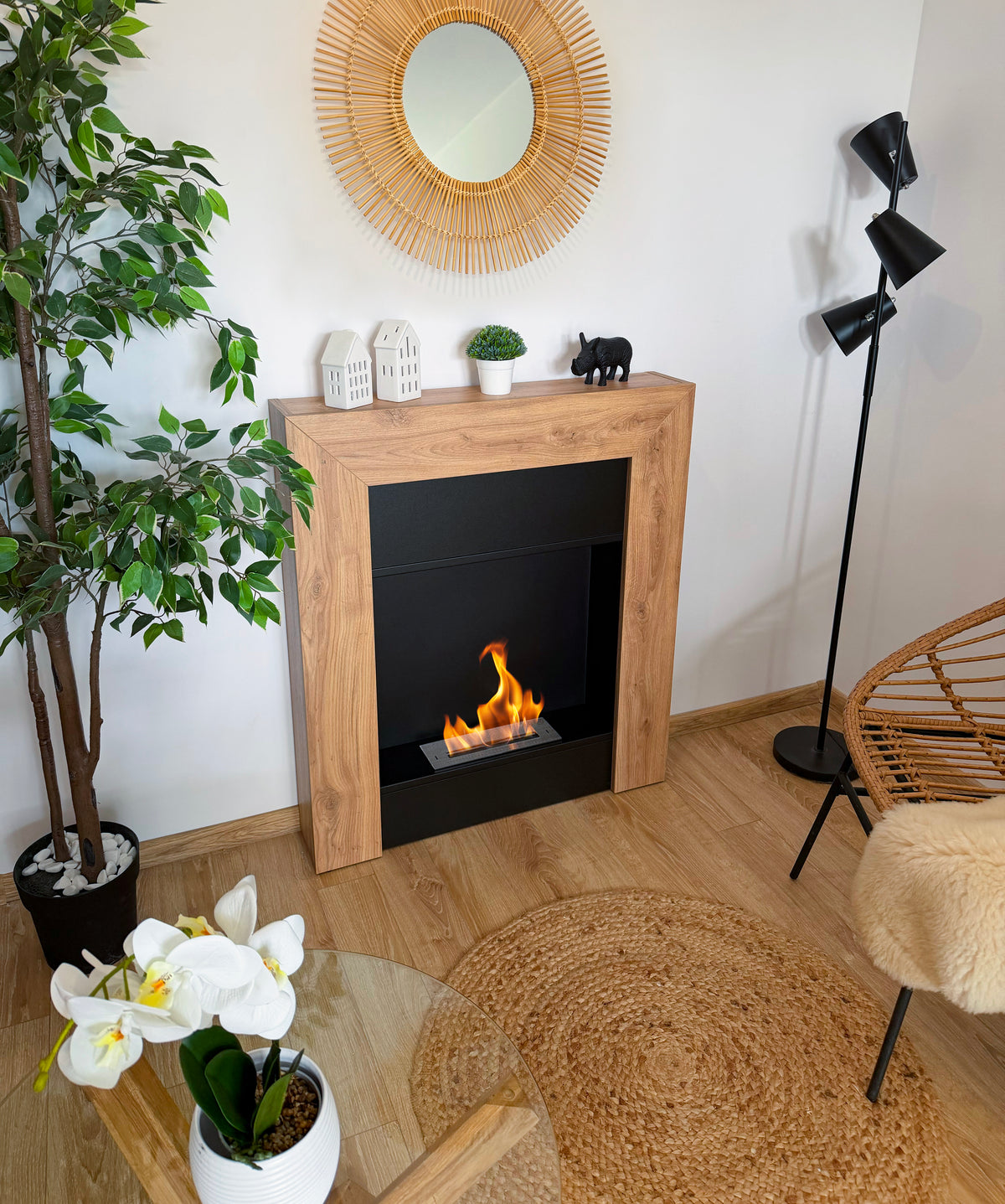 Bio-ethanolhaard Wooden Denver Naturel Eiken – Vrijstaande Schouwhaard 95,4 cm
