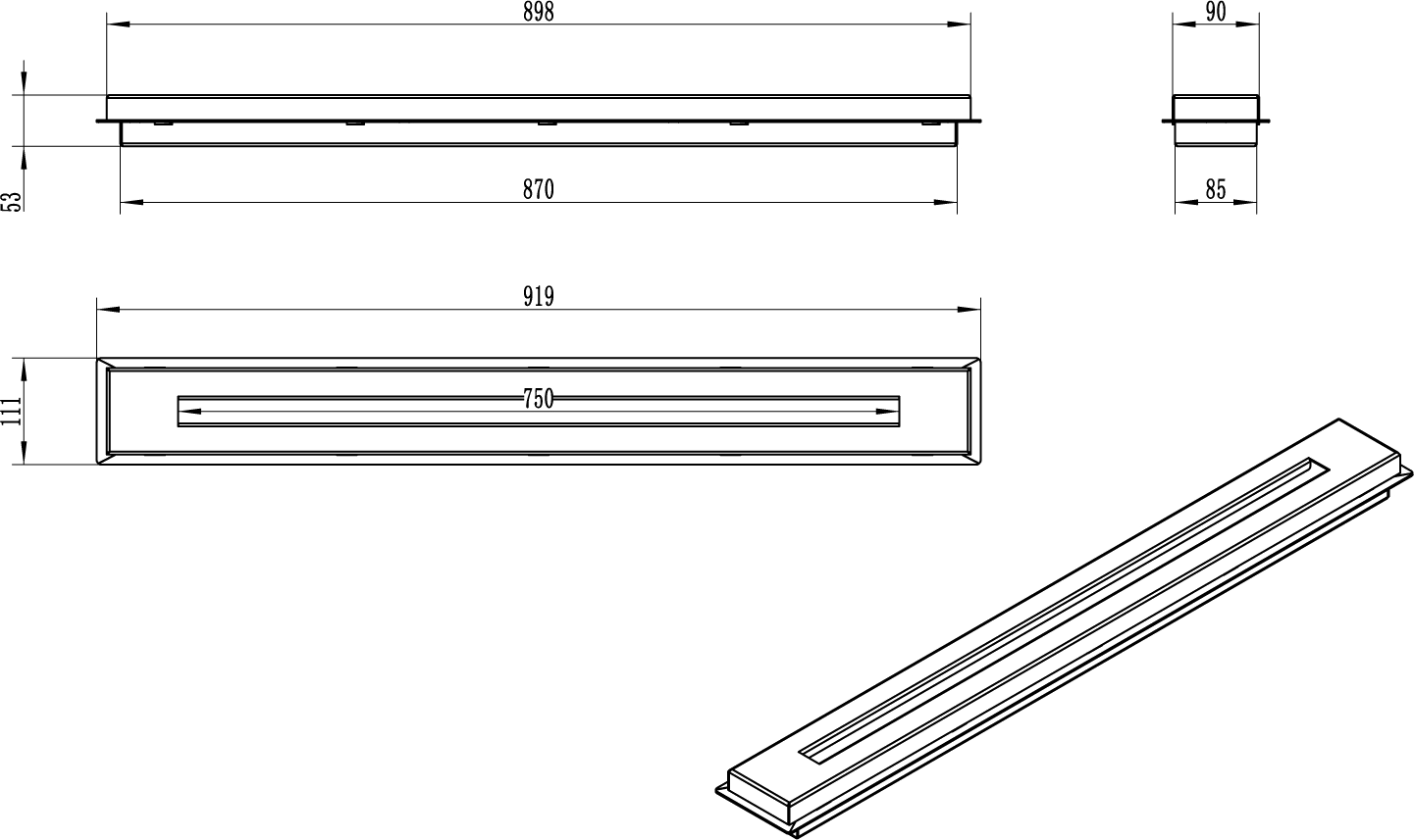 Einbau-Bioethanolkamin mit linearem Brenner 90 cm – schlankes und modernes Design