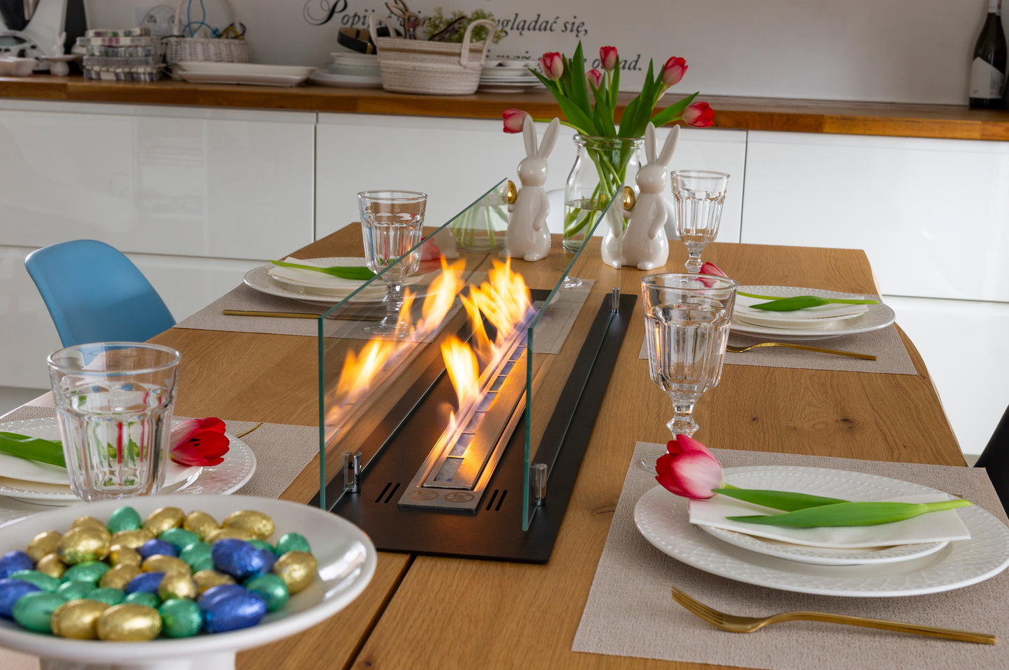 Einbau-Bioethanolkamin 100 cm Schwarz Matt mit Glas – modernes Design