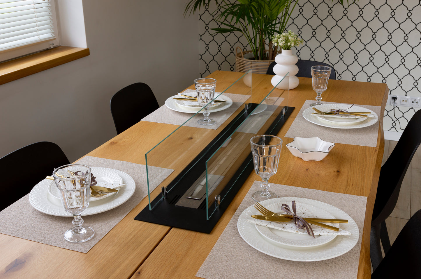 Einbau-Bioethanolkamin 100 cm Schwarz Matt mit Glas – modernes Design