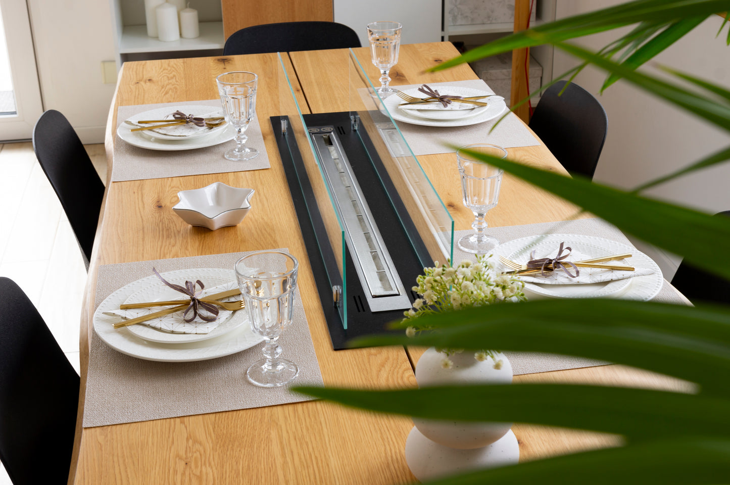 Einbau-Bioethanolkamin 100 cm Schwarz Matt mit Glas – modernes Design