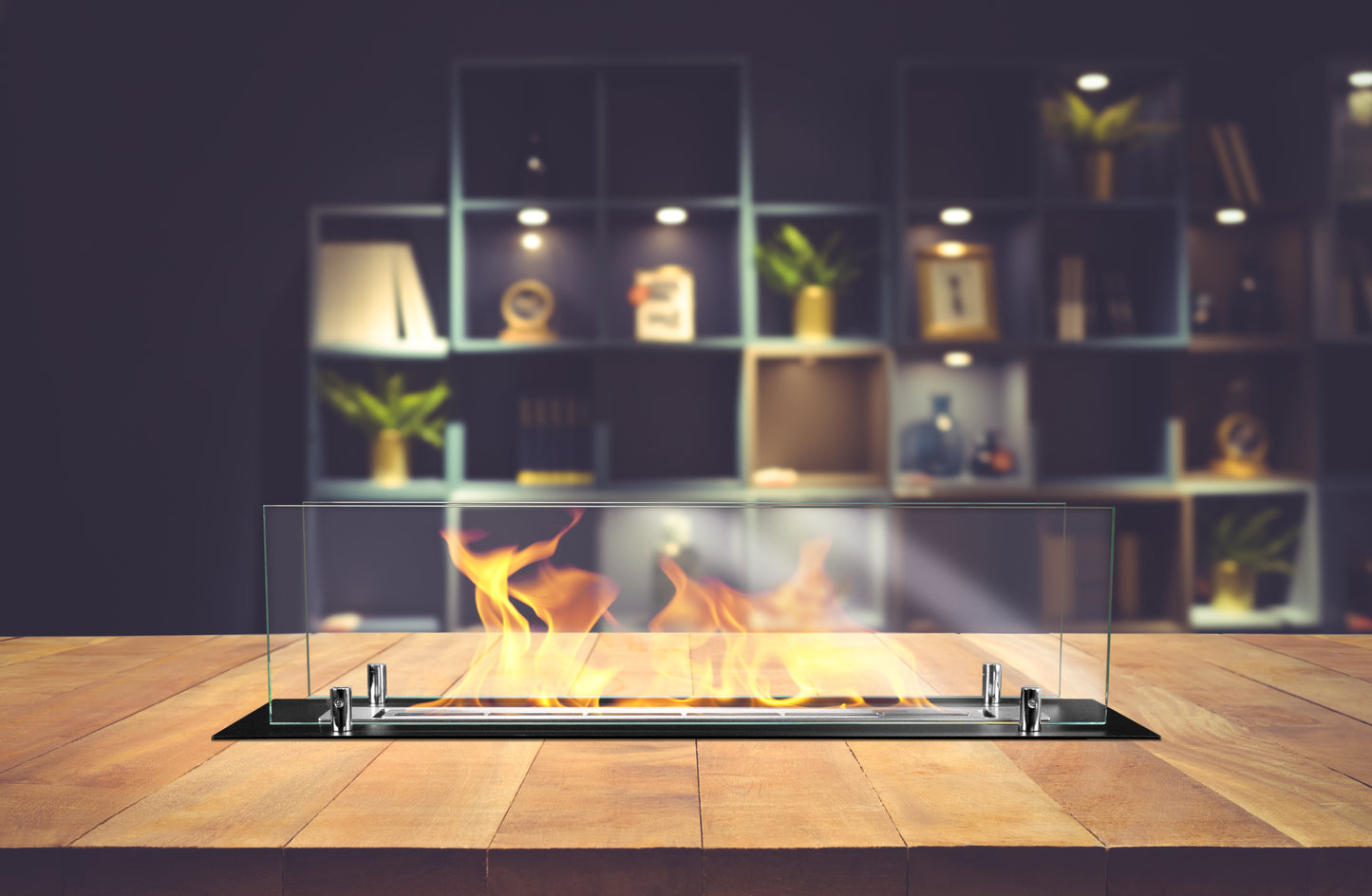 Einbau-Bioethanol-Kamin 65 cm schwarz matt mit Glas – kompaktes und modernes Design