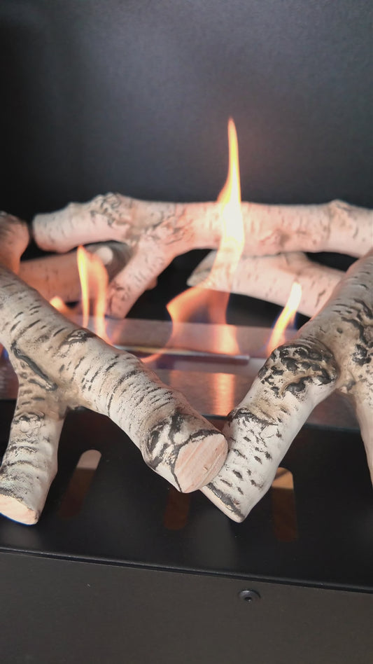 Keramische Holzscheite Birkenoptik – realistische Flammenwirkung für Bio-Ethanol-Kamine